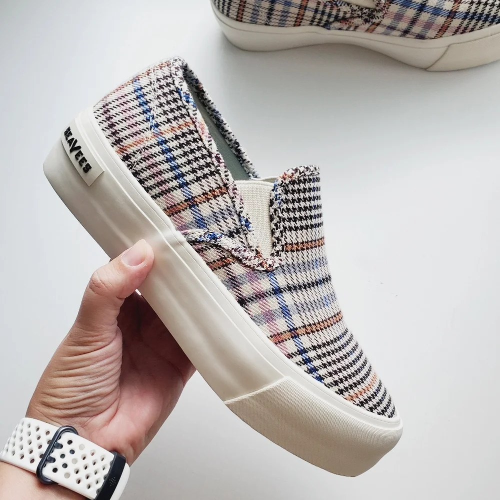 EUC Seavees Baja Slip On Platform Sneaker Plaid Flannel Womens 6 - Picture 7 of 10
